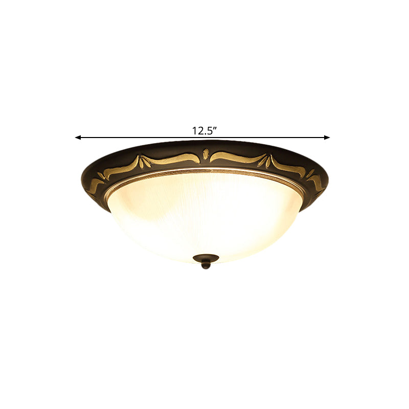 Dome-Like Bedroom Ceiling Fixture Classic Style Milk Glass 12.5"/15" Width LED Brown Flush Mount Lighting Clearhalo 'Ceiling Lights' 'Close To Ceiling Lights' 'Close to ceiling' 'Flush mount' Lighting' 1468057