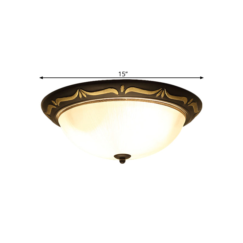 Dome-Like Bedroom Ceiling Fixture Classic Style Milk Glass 12.5"/15" Width LED Brown Flush Mount Lighting Clearhalo 'Ceiling Lights' 'Close To Ceiling Lights' 'Close to ceiling' 'Flush mount' Lighting' 1468058