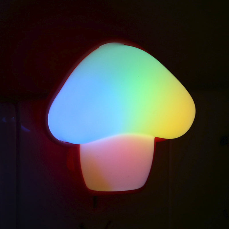 Mushroom Nursery Plug-in Night Lighting Plastic LED Cartoon Wall Light in 7 Color Light, Red-White Clearhalo 'Night Lights' 'Wall Lights' Lighting' 1468180