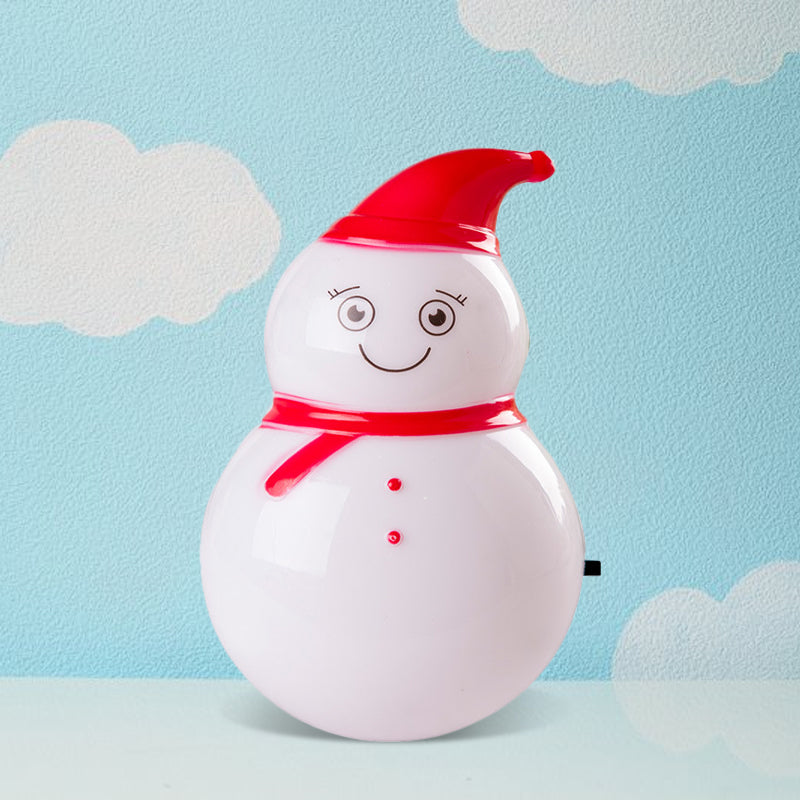 Kids Snowman Plastic Night Lamp Plug-in LED Wall Light in Red and White for Child Room Red Clearhalo 'Night Lights' 'Wall Lights' Lighting' 1468255