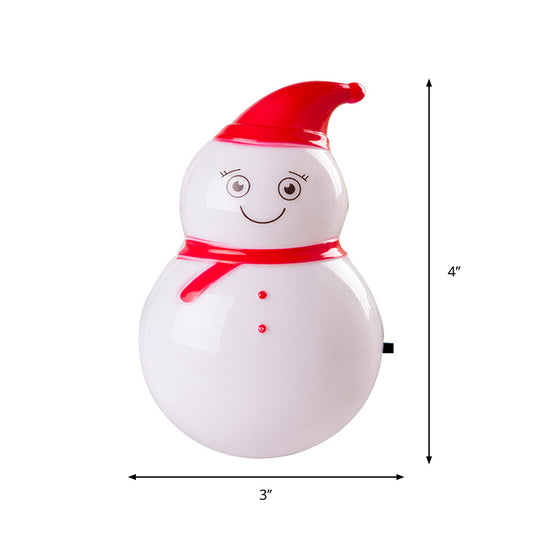 Kids Snowman Plastic Night Lamp Plug-in LED Wall Light in Red and White for Child Room Clearhalo 'Night Lights' 'Wall Lights' Lighting' 1468258