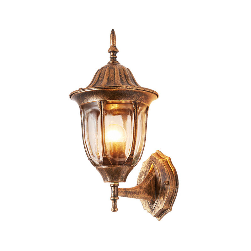 Kerosene Outdoor Wall Light Fixture Industrial Clear Glass 1 Light Rust Sconce Lamp Clearhalo 'Cast Iron' 'Glass' 'Industrial wall lights' 'Industrial' 'Middle century wall lights' 'Modern' 'Tiffany' 'Traditional wall lights' 'Wall Lamps & Sconces' 'Wall Lights' Lighting' 146829