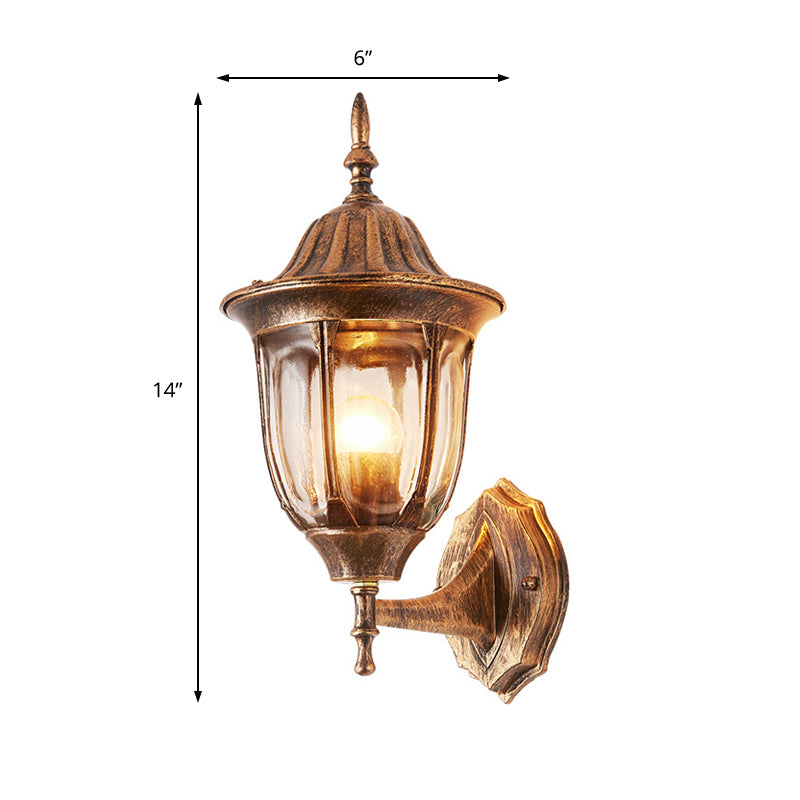 Kerosene Outdoor Wall Light Fixture Industrial Clear Glass 1 Light Rust Sconce Lamp Clearhalo 'Cast Iron' 'Glass' 'Industrial wall lights' 'Industrial' 'Middle century wall lights' 'Modern' 'Tiffany' 'Traditional wall lights' 'Wall Lamps & Sconces' 'Wall Lights' Lighting' 146830