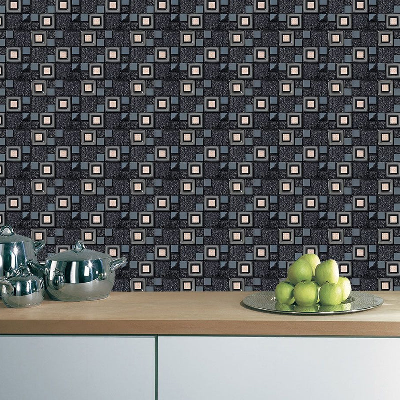 Black-Blue Squares Wallpaper Panel Peel and Paste Wall Covering for Bathroom (20 Pcs) Clearhalo 'Wall Decor' 'Wallpaper' 1468378