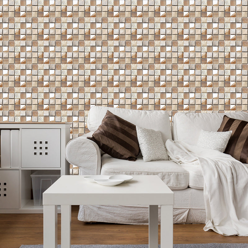 Self-Stick Grid Wallpaper Panel Set Modern PVC Wall Covering, 4' L x 4" W, Brown Clearhalo 'Wall Decor' 'Wallpaper' 1468419