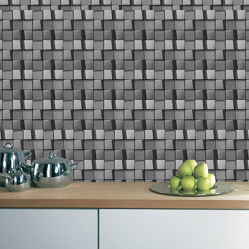 3D Cube Look Wallpaper Panels Modern Smooth Adhesive Wall Decor in Grey for Kitchen Clearhalo 'Wall Decor' 'Wallpaper' 1468423