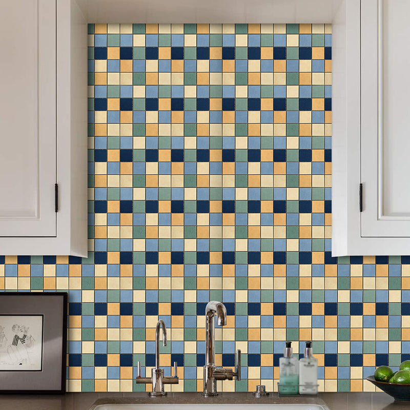 Adhesive Mosaics Wallpaper Panels Blue-Yellow-Green Modern Wall Decor for Kitchen Blue-Yellow-Green Clearhalo 'Wall Decor' 'Wallpaper' 1468448