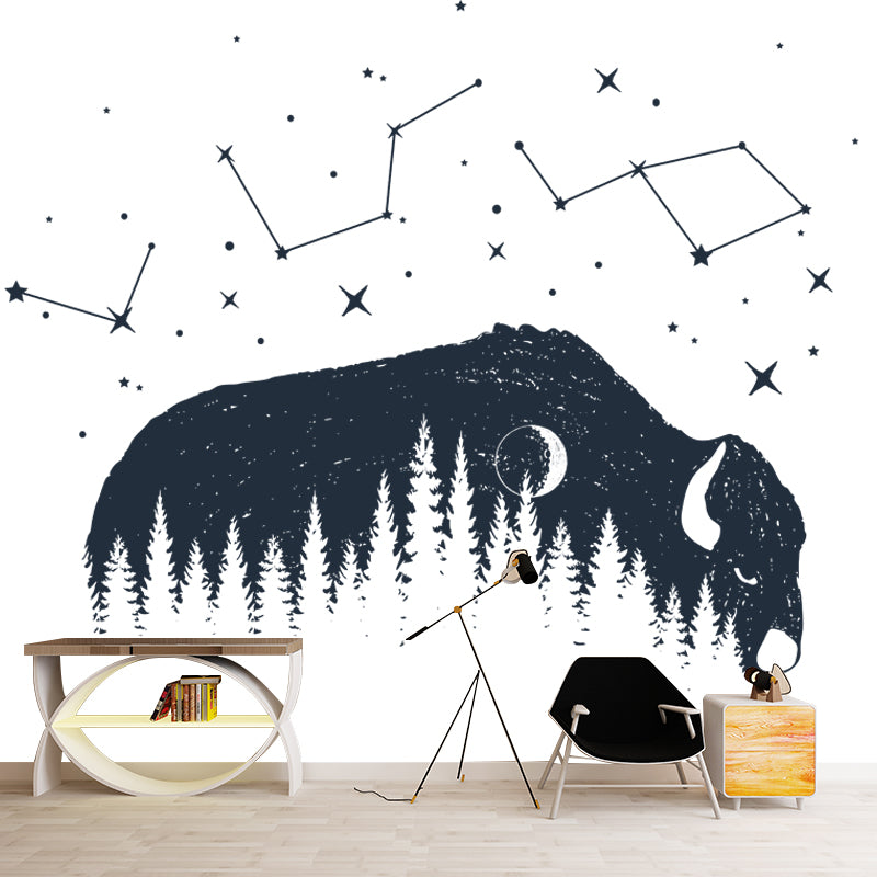 Black-White Taurus Mural Decal Moisture Resistant Wall Decor for Living Room, Custom Print Black Clearhalo 'Wall Decor' 'Wall Mural' 1468547