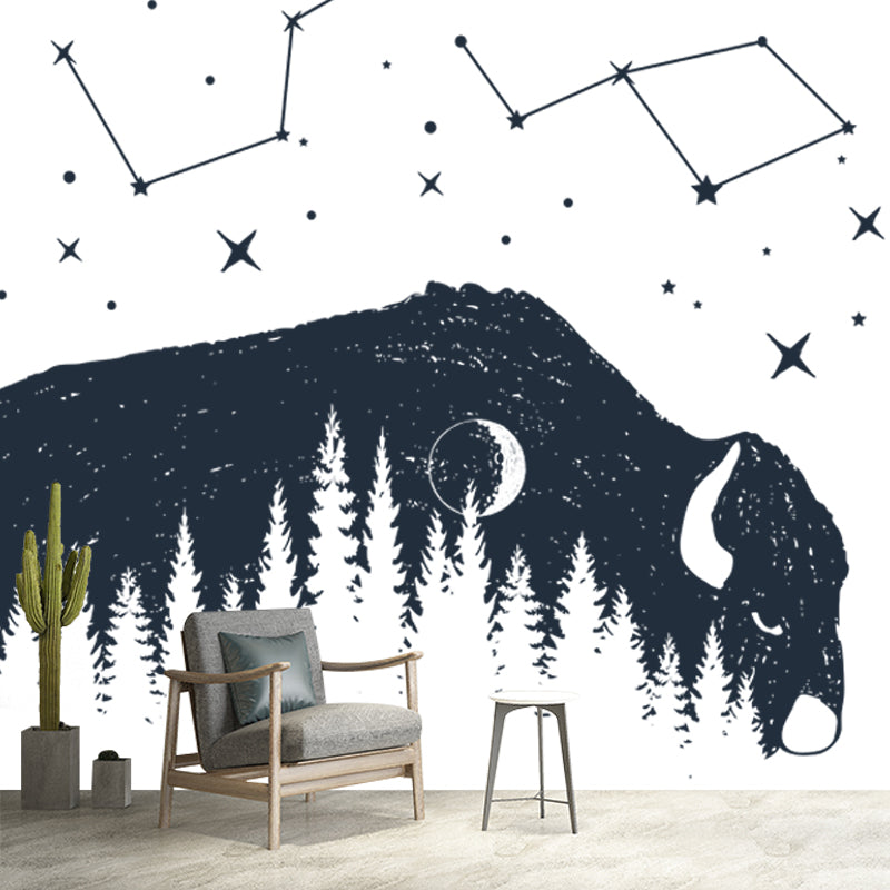 Black-White Taurus Mural Decal Moisture Resistant Wall Decor for Living Room, Custom Print Clearhalo 'Wall Decor' 'Wall Mural' 1468548