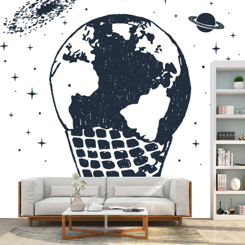 Big Ice Cream Wall Mural Decal Modern Art Earth Globe Wall Covering in Black-White Black-White Clearhalo 'Wall Decor' 'Wall Mural' 1468567