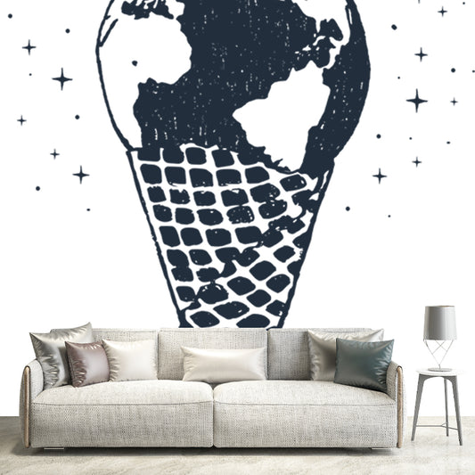 Big Ice Cream Wall Mural Decal Modern Art Earth Globe Wall Covering in Black-White Clearhalo 'Wall Decor' 'Wall Mural' 1468568