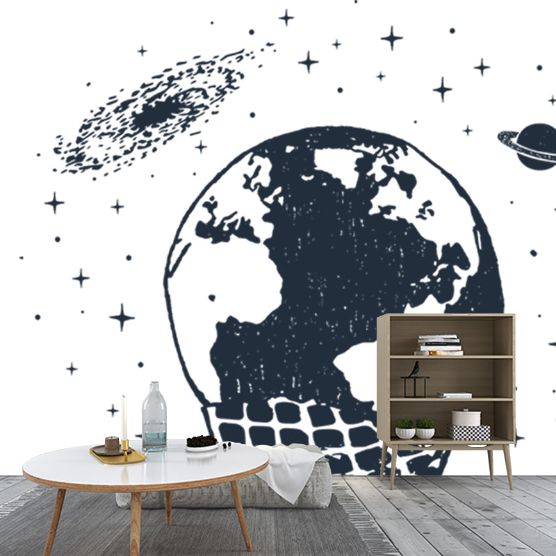 Big Ice Cream Wall Mural Decal Modern Art Earth Globe Wall Covering in Black-White Clearhalo 'Wall Decor' 'Wall Mural' 1468569