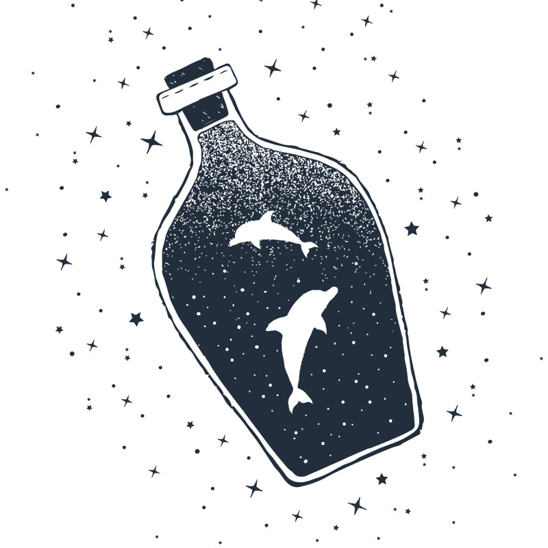 Whole Constellation Wallpaper Mural for Home Whale Inside Bottle Wall Art in Black-White, Washable Clearhalo 'Wall Decor' 'Wall Mural' 1468600