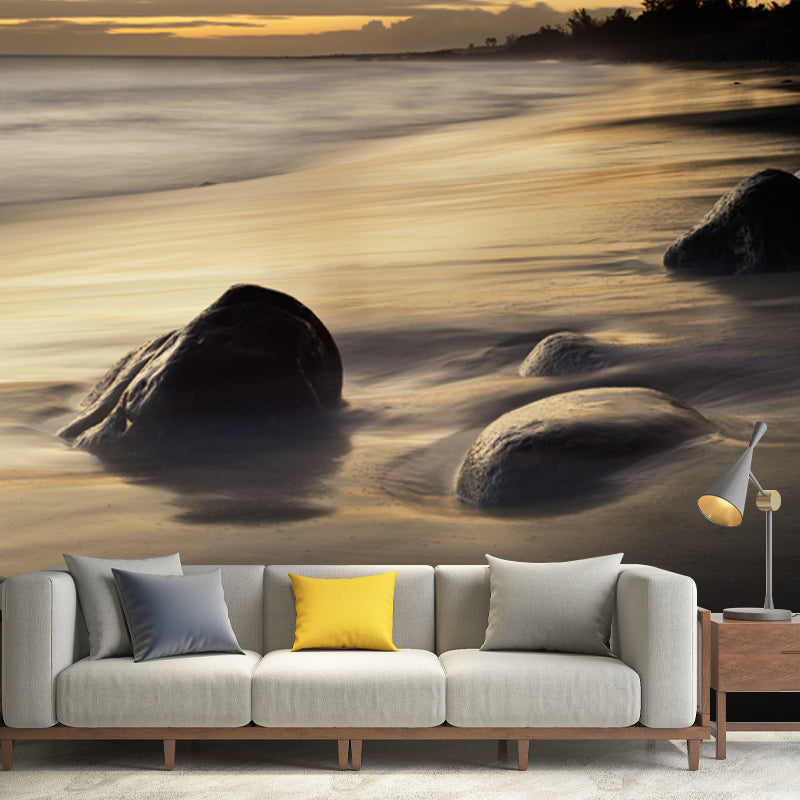 Tropix Nightfall Beach Mural Decal Yellow-Grey Moisture Resistant Wall Art for Home Clearhalo 'Wall Decor' 'Wall Mural' 1468639