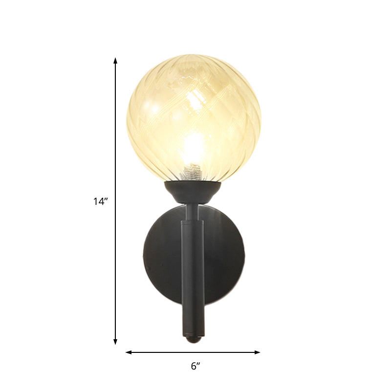 Modern Globe Wall Lighting Fixture 1 Bulb Clear Textured Glass Sconce Light in Black Clearhalo 'Cast Iron' 'Glass' 'Industrial' 'Modern wall lights' 'Modern' 'Tiffany' 'Traditional wall lights' 'Wall Lamps & Sconces' 'Wall Lights' Lighting' 146871