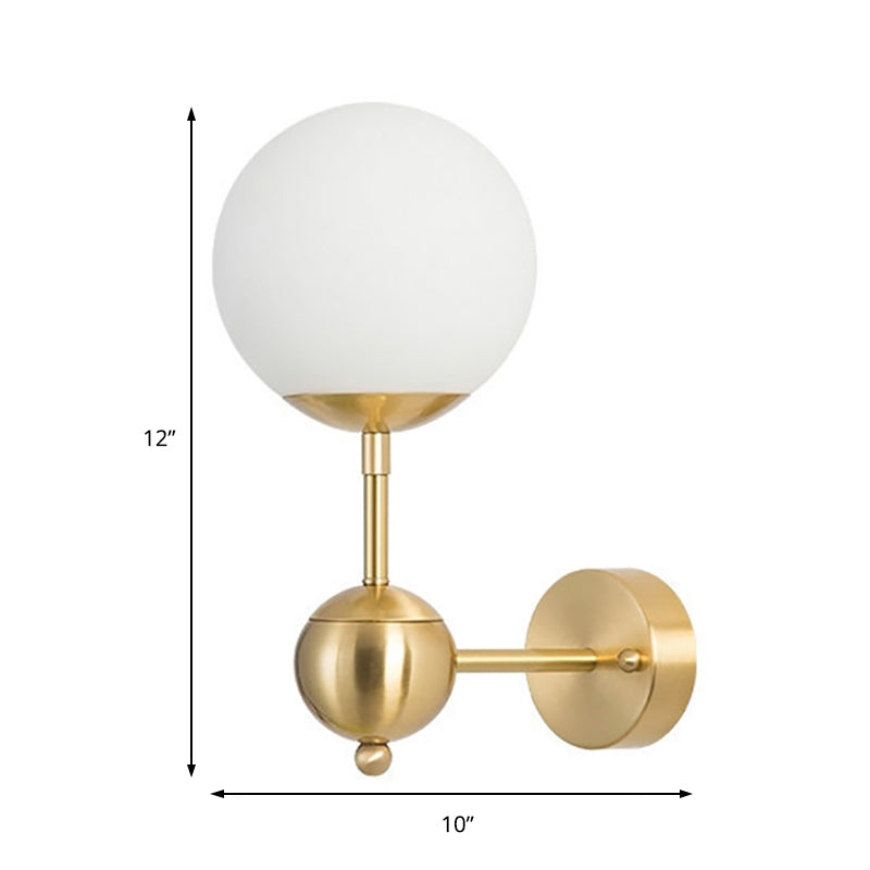 Modern Globe Wall Lighting Fixture 1 Bulb White Glass Sconce Light in Brass for Bathroom Clearhalo 'Cast Iron' 'Glass' 'Industrial' 'Modern wall lights' 'Modern' 'Tiffany' 'Traditional wall lights' 'Wall Lamps & Sconces' 'Wall Lights' Lighting' 146891