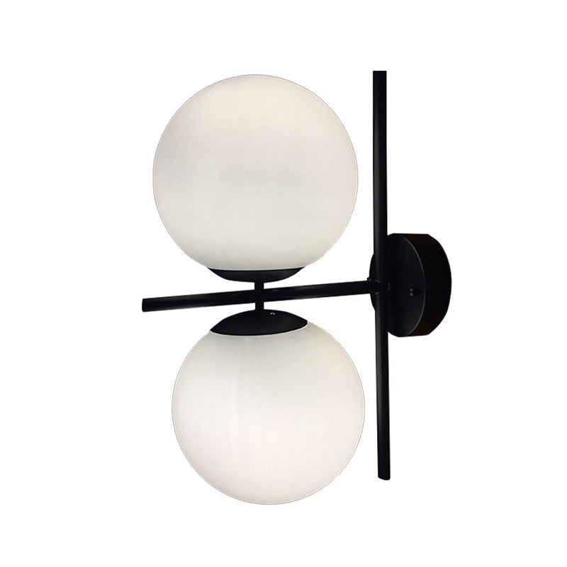 Black Spherical Wall Lighting Modern Opal Glass 1 Light Living Room Sconce Light Fixture Clearhalo 'Cast Iron' 'Glass' 'Industrial' 'Modern wall lights' 'Modern' 'Tiffany' 'Traditional wall lights' 'Wall Lamps & Sconces' 'Wall Lights' Lighting' 146894