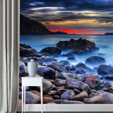 Sundown Stone Shore Wallpaper Mural Contemporary Non-Woven Cloth Wall Covering in Blue Clearhalo 'Wall Decor' 'Wall Mural' 1468963