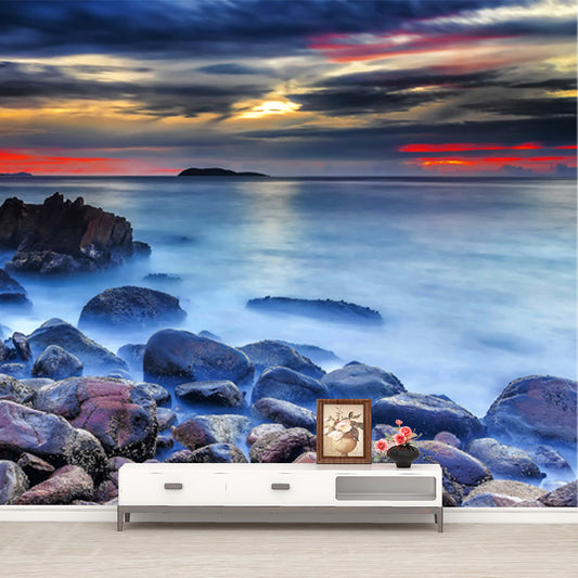 Sundown Stone Shore Wallpaper Mural Contemporary Non-Woven Cloth Wall Covering in Blue Clearhalo 'Wall Decor' 'Wall Mural' 1468964