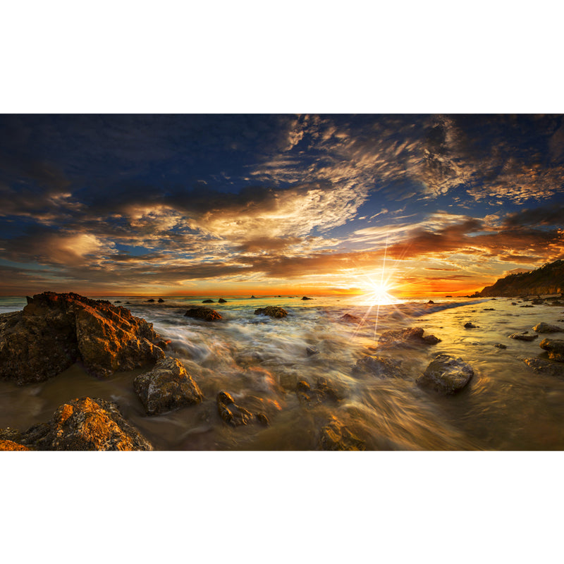 Sundown Seashore with Rock Mural Tropical Non-Woven Fabric Wall Art in Yellow-Blue Clearhalo 'Wall Decor' 'Wall Mural' 1469000