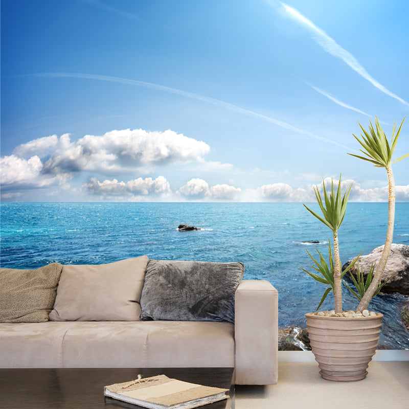 Tropical Sunny Seascapes Mural for Bedroom Custom Wall Decor in Blue, Non-Woven Cloth Clearhalo 'Wall Decor' 'Wall Mural' 1469013