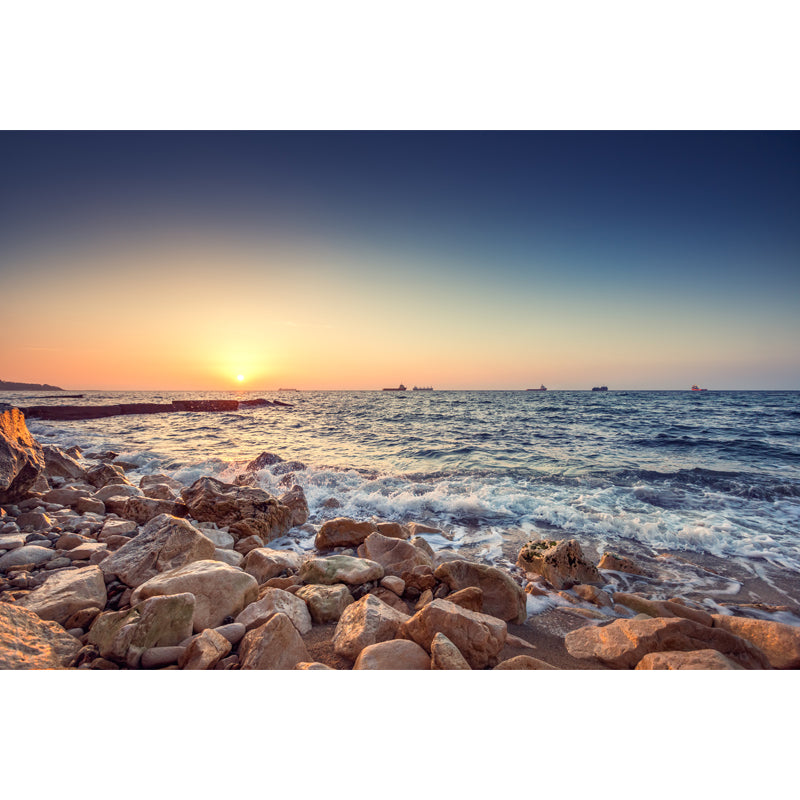 Tropic Ocean Rocky Bay Mural Wallpaper Blue Sunset Scenery Wall Art, Customization Clearhalo 'Wall Decor' 'Wall Mural' 1469035