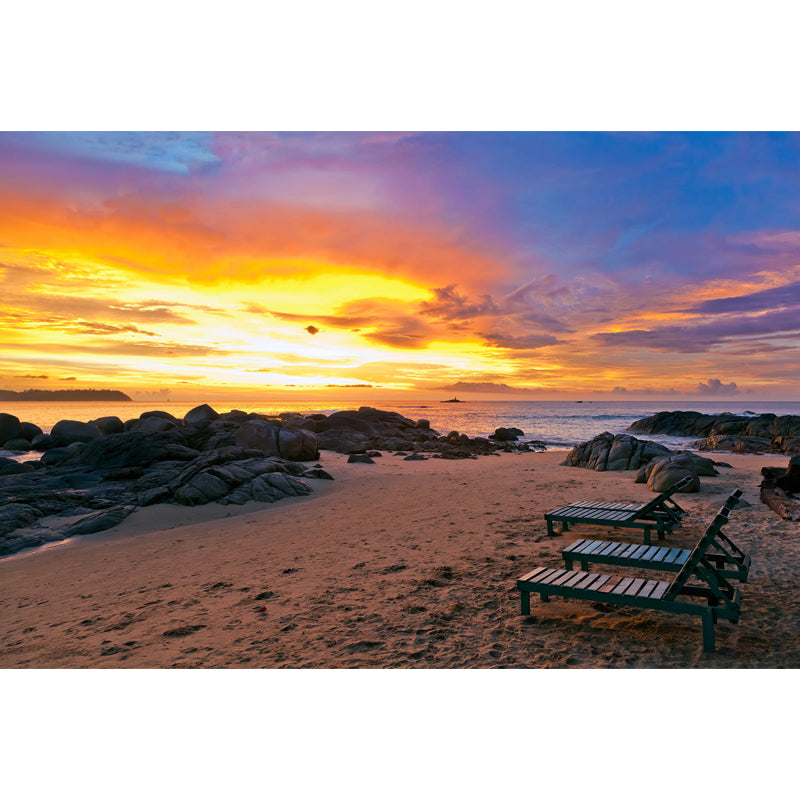 Sunset Coastal Beach Bench Mural Tropical Non-Woven Material Wall Decor in Yellow Clearhalo 'Wall Decor' 'Wall Mural' 1469055