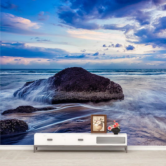 Tropix Rock and Tide Mural Blue Indoor Wall Covering, Personalized Size Available Clearhalo 'Wall Decor' 'Wall Mural' 1469058