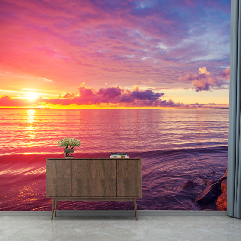 Sunset Above Sea Surface Mural Blue-Purple Modernist Wall Decor for Home Gallery Clearhalo 'Wall Decor' 'Wall Mural' 1469063