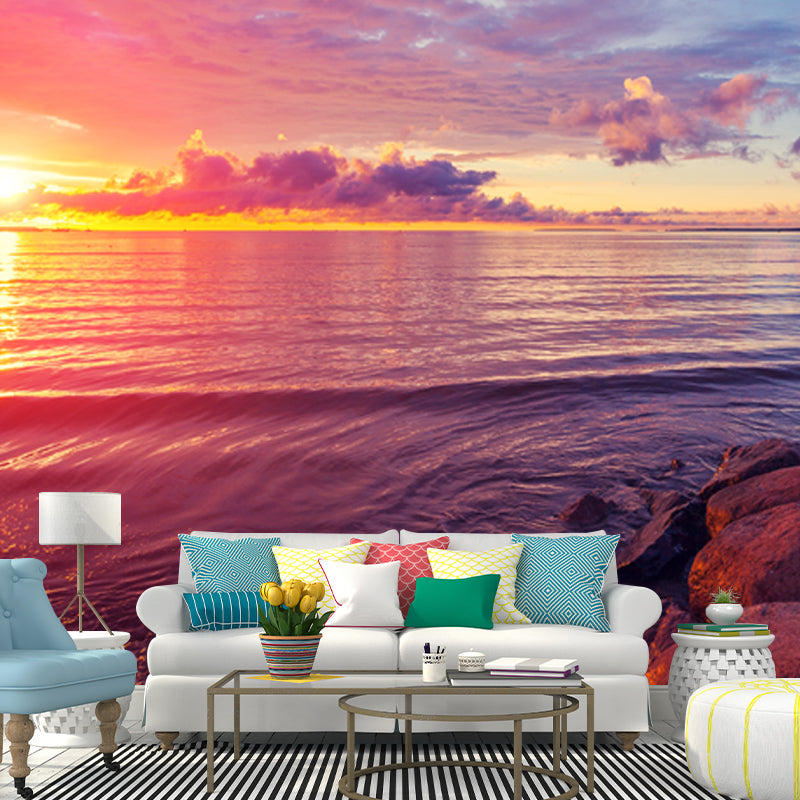 Sunset Above Sea Surface Mural Blue-Purple Modernist Wall Decor for Home Gallery Clearhalo 'Wall Decor' 'Wall Mural' 1469064