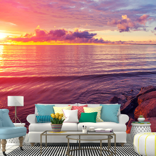 Sunset Above Sea Surface Mural Blue-Purple Modernist Wall Decor for Home Gallery Clearhalo 'Wall Decor' 'Wall Mural' 1469064