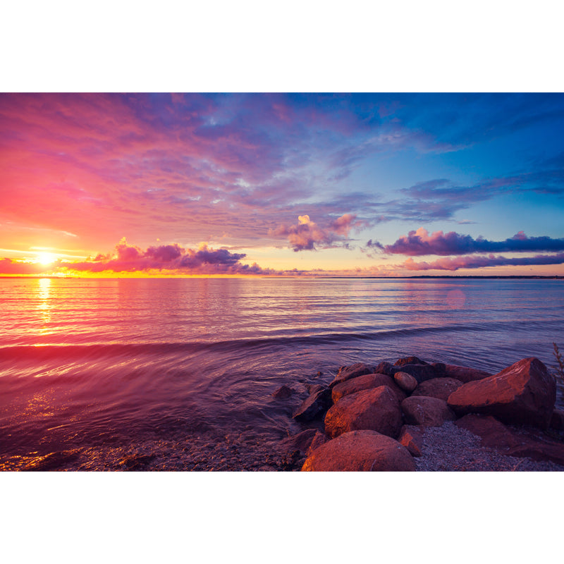 Sunset Above Sea Surface Mural Blue-Purple Modernist Wall Decor for Home Gallery Clearhalo 'Wall Decor' 'Wall Mural' 1469065