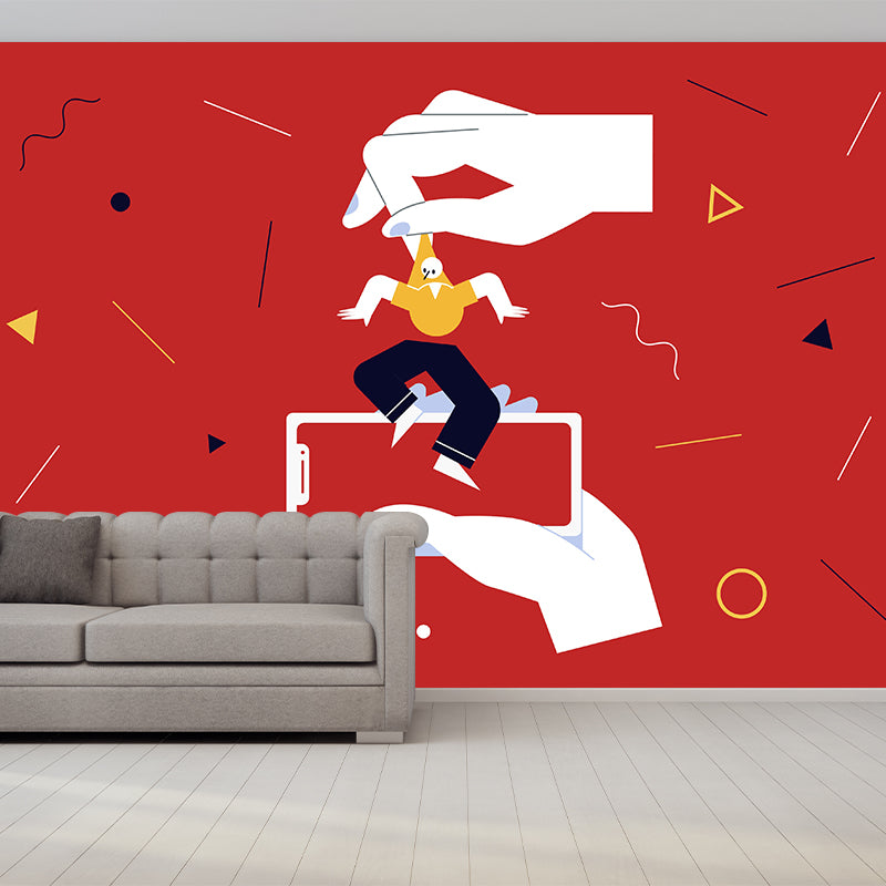 Artistic Puppet Play Mural Decal Non-Woven Waterproof Red Wall Covering for Bedroom Clearhalo 'Wall Decor' 'Wall Mural' 1469128