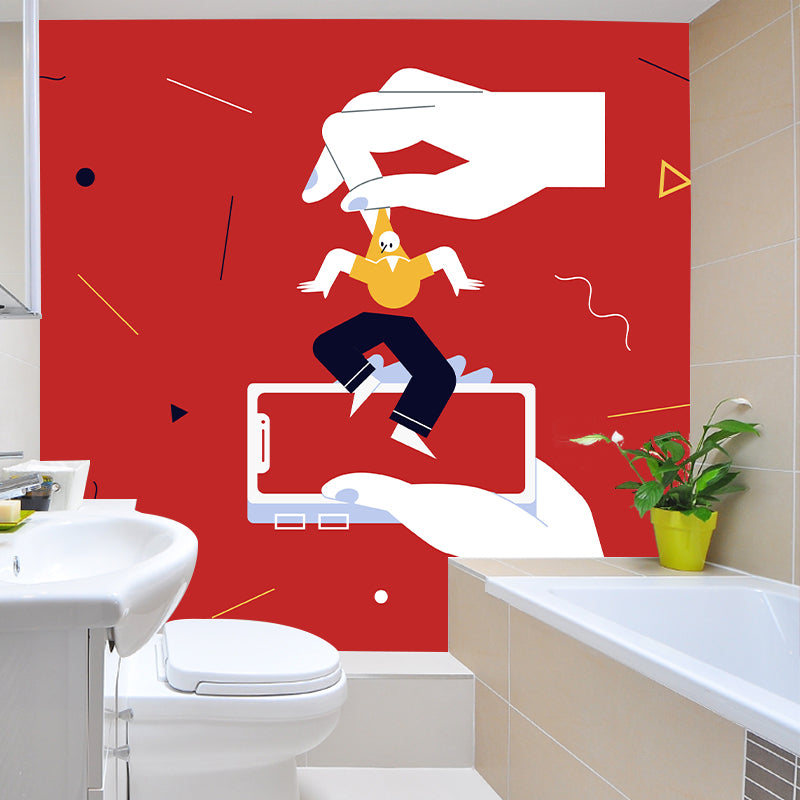 Artistic Puppet Play Mural Decal Non-Woven Waterproof Red Wall Covering for Bedroom Clearhalo 'Wall Decor' 'Wall Mural' 1469129