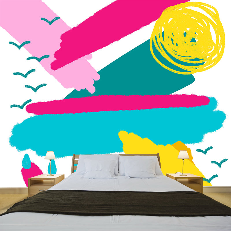 Yellow Childrens Art Mural Decal Large Weather Doodle Wall Covering for Kids Room Yellow Clearhalo 'Wall Decor' 'Wall Mural' 1469177