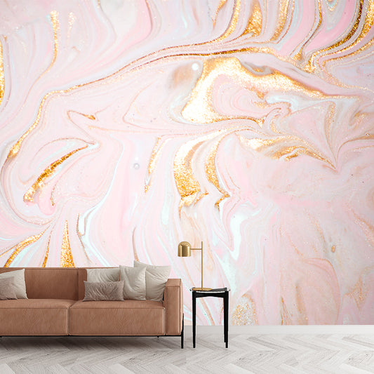 Beautiful Flow Look Mural Wallpaper for Accent Wall, Pink-Gold, Personalized Size Clearhalo 'Wall Decor' 'Wall Mural' 1469338