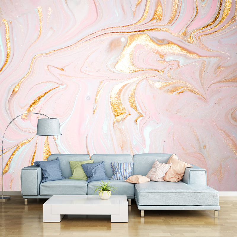 Beautiful Flow Look Mural Wallpaper for Accent Wall, Pink-Gold, Personalized Size Clearhalo 'Wall Decor' 'Wall Mural' 1469339