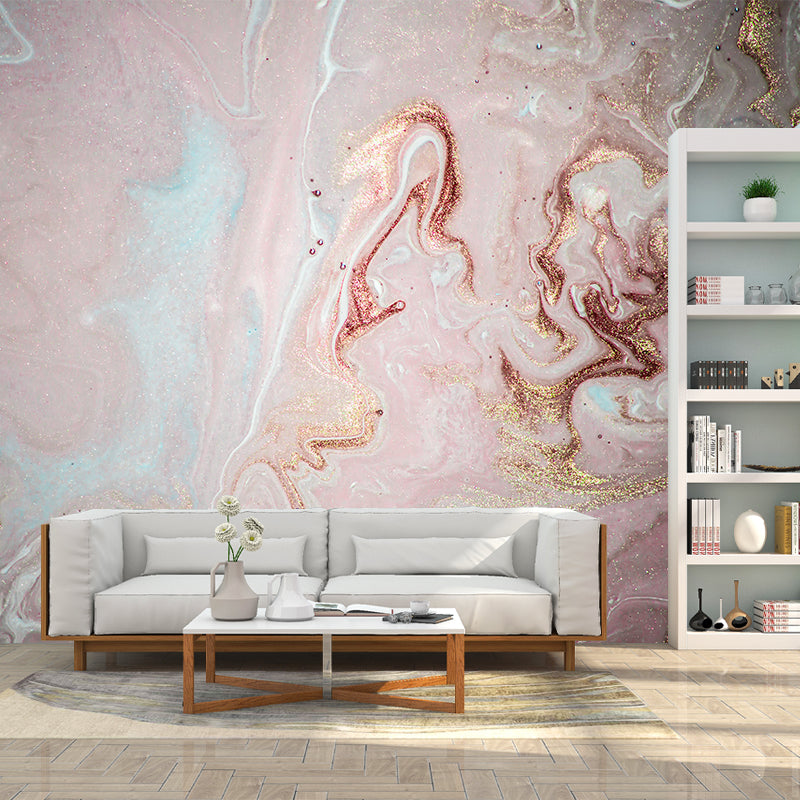 Artistry Wave Patterned Mural Decal for Living Room Custom Wall Covering in Pink Pink Clearhalo 'Wall Decor' 'Wall Mural' 1469342