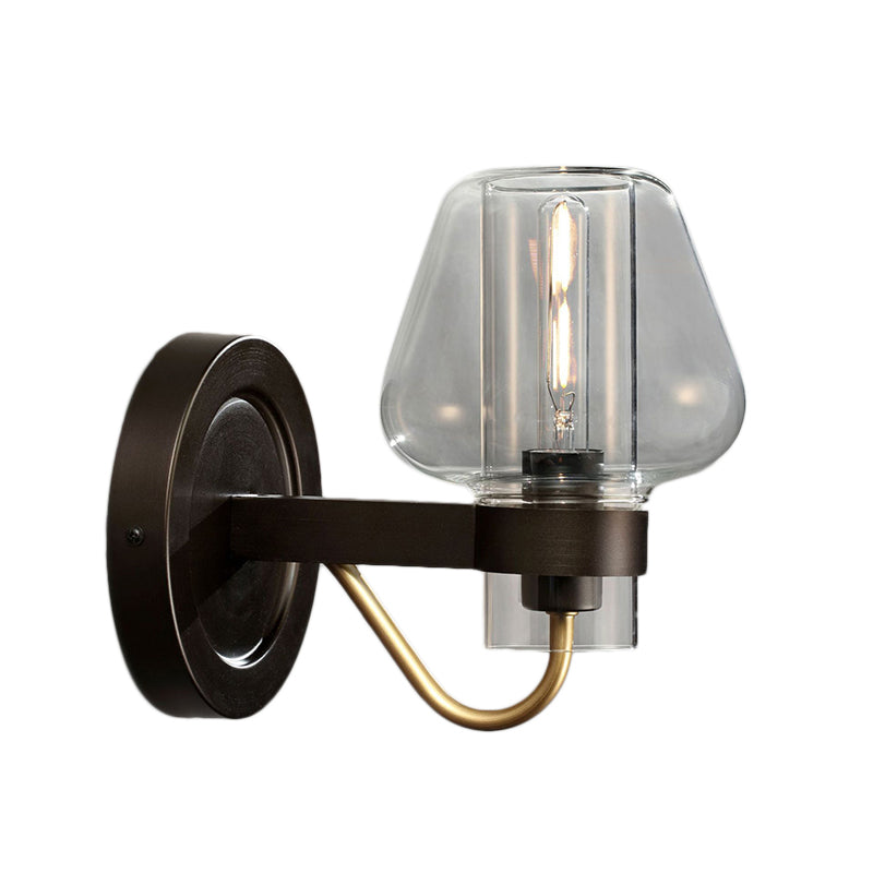 Clear Glass Mushroom Shade Wall Sconce Modern 1 Light Bedroom Lighting Fixture in Black Clearhalo 'Cast Iron' 'Glass' 'Industrial' 'Modern wall lights' 'Modern' 'Tiffany' 'Traditional wall lights' 'Wall Lamps & Sconces' 'Wall Lights' Lighting' 147004