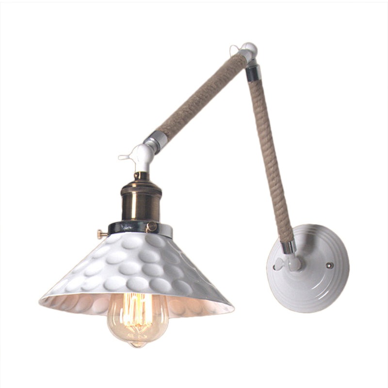 Metal Dimpled Conic Wall Sconce Industrial Style 1 Light Corridor Wall Light with Swing Arm in White Clearhalo 'Art deco wall lights' 'Cast Iron' 'Glass' 'Industrial wall lights' 'Industrial' 'Middle century wall lights' 'Modern' 'Rustic wall lights' 'Tiffany' 'Traditional wall lights' 'Wall Lamps & Sconces' 'Wall Lights' Lighting' 147008