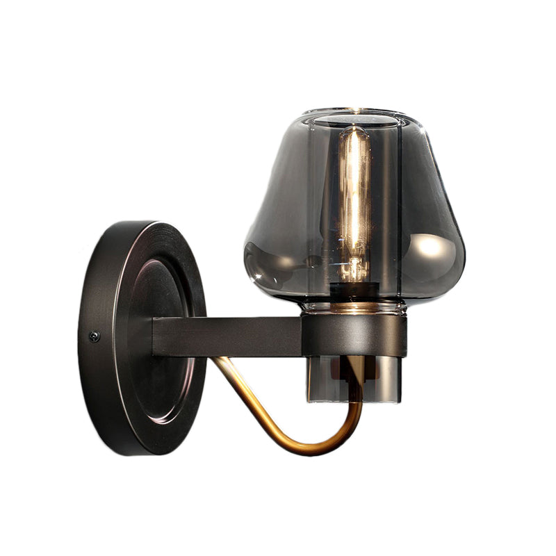 Black One Light Sconce Light Modern Smoked Glass Mushroom Lighting Fixture for Bedroom Clearhalo 'Cast Iron' 'Glass' 'Industrial' 'Modern wall lights' 'Modern' 'Tiffany' 'Traditional wall lights' 'Wall Lamps & Sconces' 'Wall Lights' Lighting' 147012