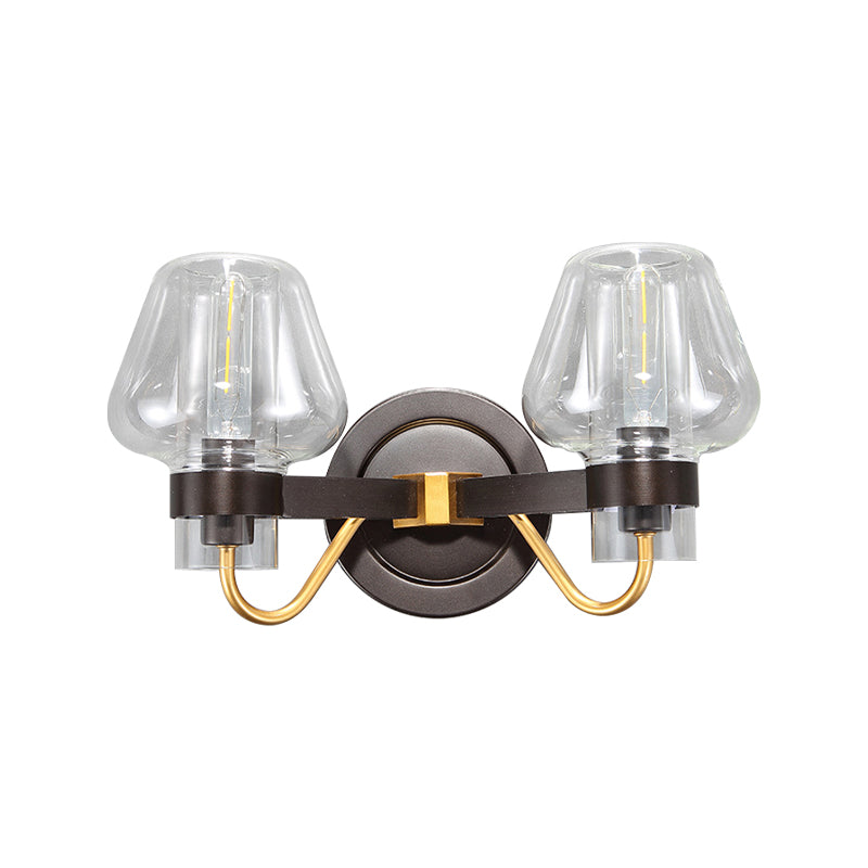 Clear Glass Black Sconce Light Mushroom Shade 2-Light Modern Wall Lamp Fixture for Bedroom Clearhalo 'Cast Iron' 'Glass' 'Industrial' 'Modern wall lights' 'Modern' 'Tiffany' 'Traditional wall lights' 'Wall Lamps & Sconces' 'Wall Lights' Lighting' 147031