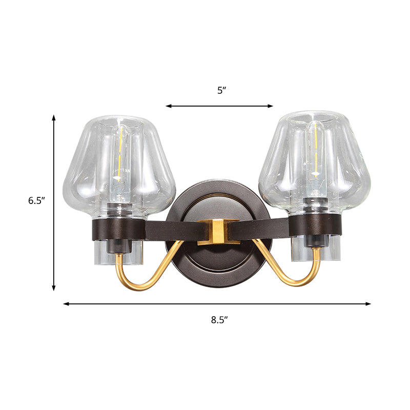Clear Glass Black Sconce Light Mushroom Shade 2-Light Modern Wall Lamp Fixture for Bedroom Clearhalo 'Cast Iron' 'Glass' 'Industrial' 'Modern wall lights' 'Modern' 'Tiffany' 'Traditional wall lights' 'Wall Lamps & Sconces' 'Wall Lights' Lighting' 147032