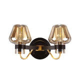 2-Light Mushroom Sconce Light Fixture Modern Black Amber Glass Wall Lamp for Living Room Clearhalo 'Cast Iron' 'Glass' 'Industrial' 'Modern wall lights' 'Modern' 'Tiffany' 'Traditional wall lights' 'Wall Lamps & Sconces' 'Wall Lights' Lighting' 147079