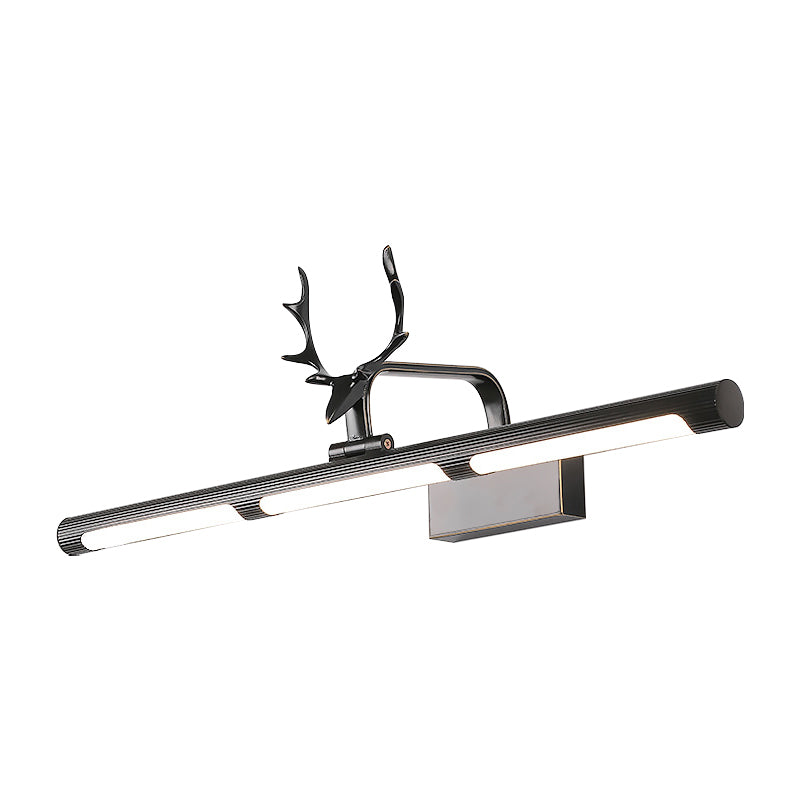 17"/25" W Linear Wall Lamp Lodge Style Metal LED Black Finish Vanity Light with Antler Accent for Bathroom Clearhalo 'Cast Iron' 'Glass' 'Industrial' 'Modern wall lights' 'Modern' 'Tiffany' 'Traditional wall lights' 'Vanity Lights' 'Wall Lights' Lighting' 147122
