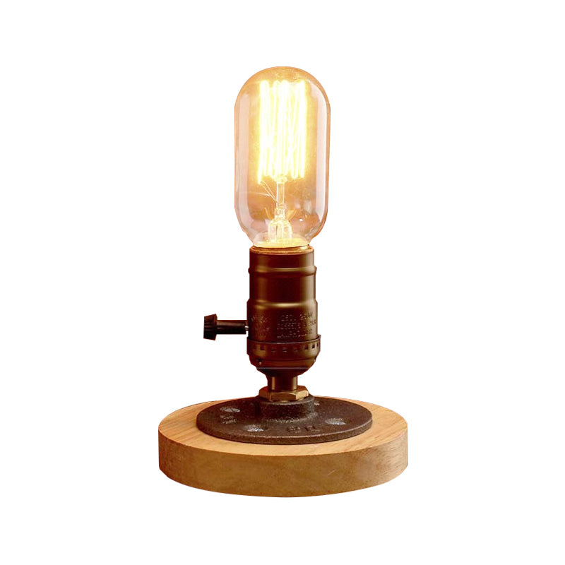 Brass Finish Mini Table Lamp with Wooden Base Farmhouse Metal 1 Light Restaurant Table Lighting Clearhalo 'Lamps' 'Table Lamps' Lighting' 147227