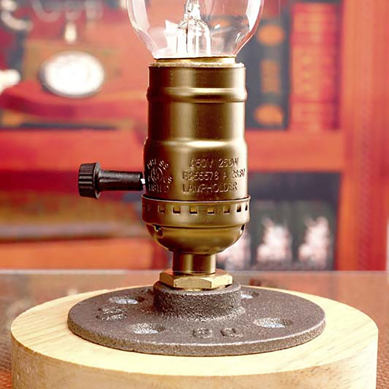 Brass Finish Mini Table Lamp with Wooden Base Farmhouse Metal 1 Light Restaurant Table Lighting Clearhalo 'Lamps' 'Table Lamps' Lighting' 147229