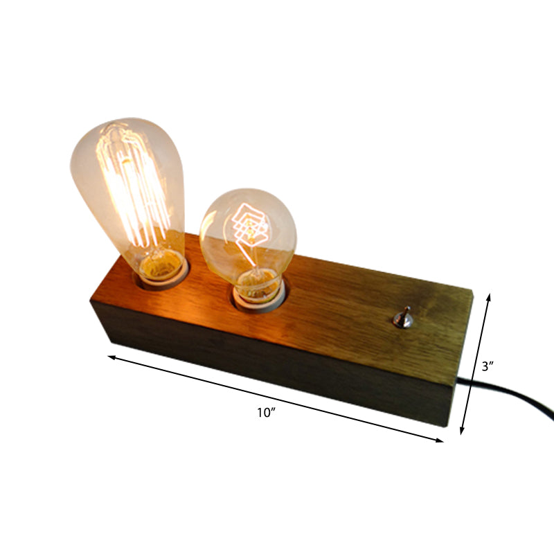 2 Lights Wooden Table Light Lodge Style Brown Rectangular Base Indoor Standing Table Light with Bare Bulb Clearhalo 'Lamps' 'Table Lamps' Lighting' 147251