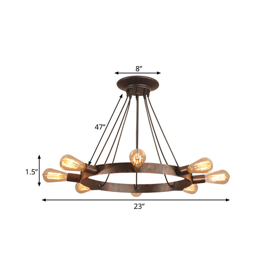 Brown 8 Bulbs Chandelier Lamp Industrial Metal Exposed Bulb Pedant Lighting Fixture with Circle Design Clearhalo 'Cast Iron' 'Ceiling Lights' 'Chandeliers' 'Industrial Chandeliers' 'Industrial' 'Metal' 'Middle Century Chandeliers' 'Rustic Chandeliers' 'Tiffany' Lighting' 1472613