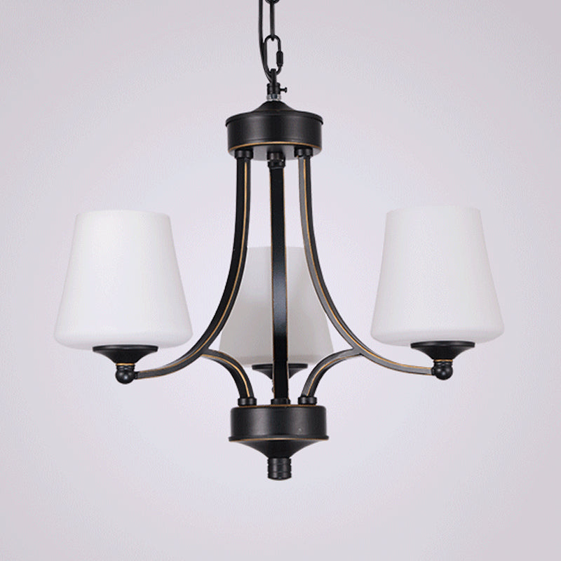 Traditional Tulip Chandelier Light Fixture 3/5/8 Bulbs Milky Glass Pendant Lighting in Black for Dining Room Clearhalo 'Ceiling Lights' 'Chandeliers' Lighting' options 1472631